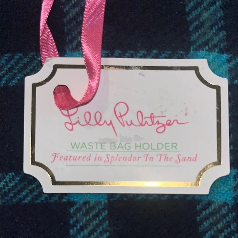 Lilly Pulitzer Waste Bag Holder  with Yellow Pom Pom and White Leather Keychain
